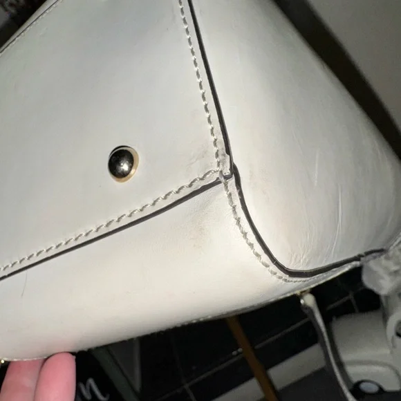 Dooney and Bourke Leather Bone Tote Bag, Gold hardware & blue accent scarf - Picture 15 of 16